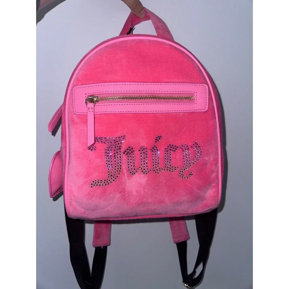 Juicy Couture Pink Lemonade Velour Bling Backpack NEW